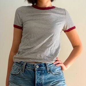 H&M DIVIDED STRIPED SHORT  SLEEVE RINGER TEE - S